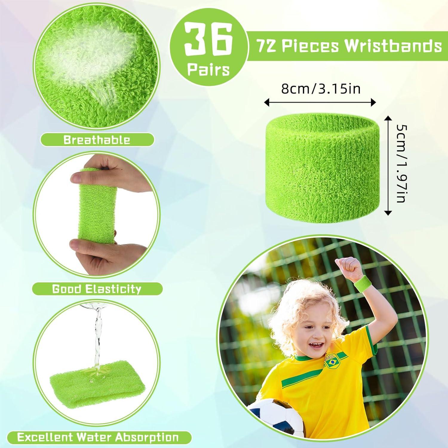 Lounsweer 72 Pulseras Deportivas Verdes para Niños - Muñequera de Algodón