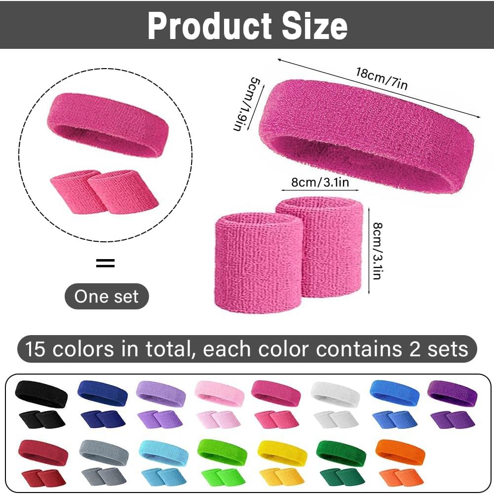 Juego de 90 bandas de sudor Ukontagood - 30 bandas cabeza y 60 muñeca