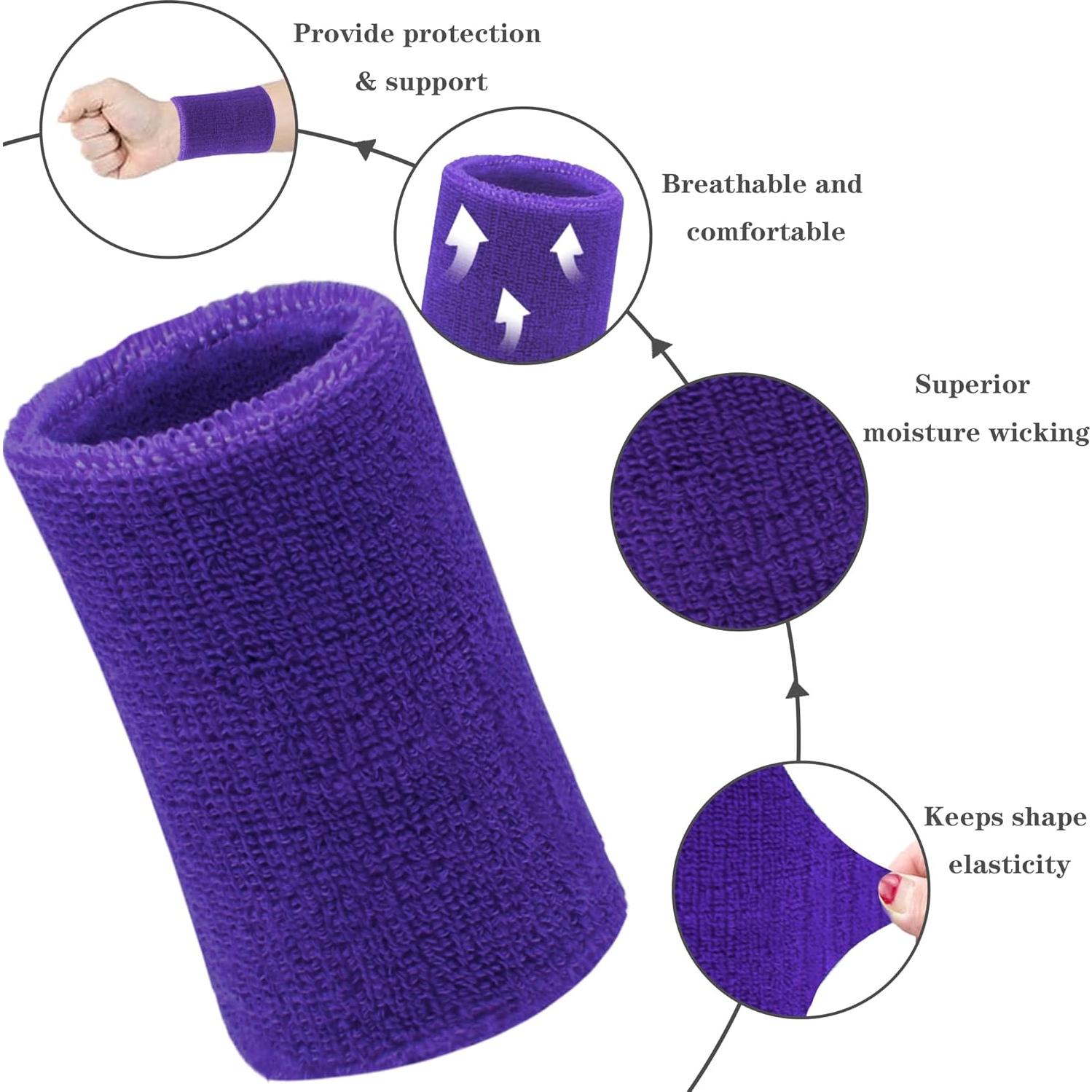 Banda de Sudor para Muñeca IMAGERIO 15 cm - Paquete de 4 Violeta