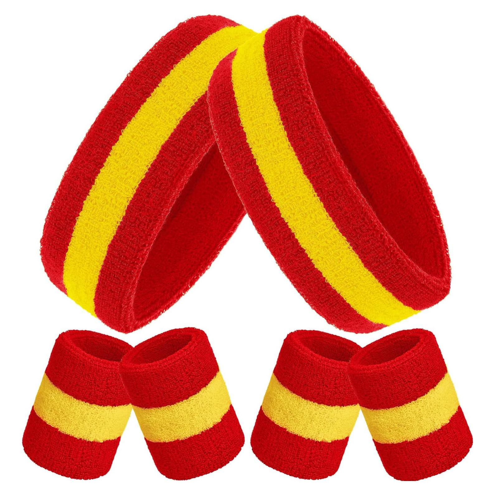 Conjunto de Muñequera y Diadema Bememo 6 Pcs Rojo Amarillo