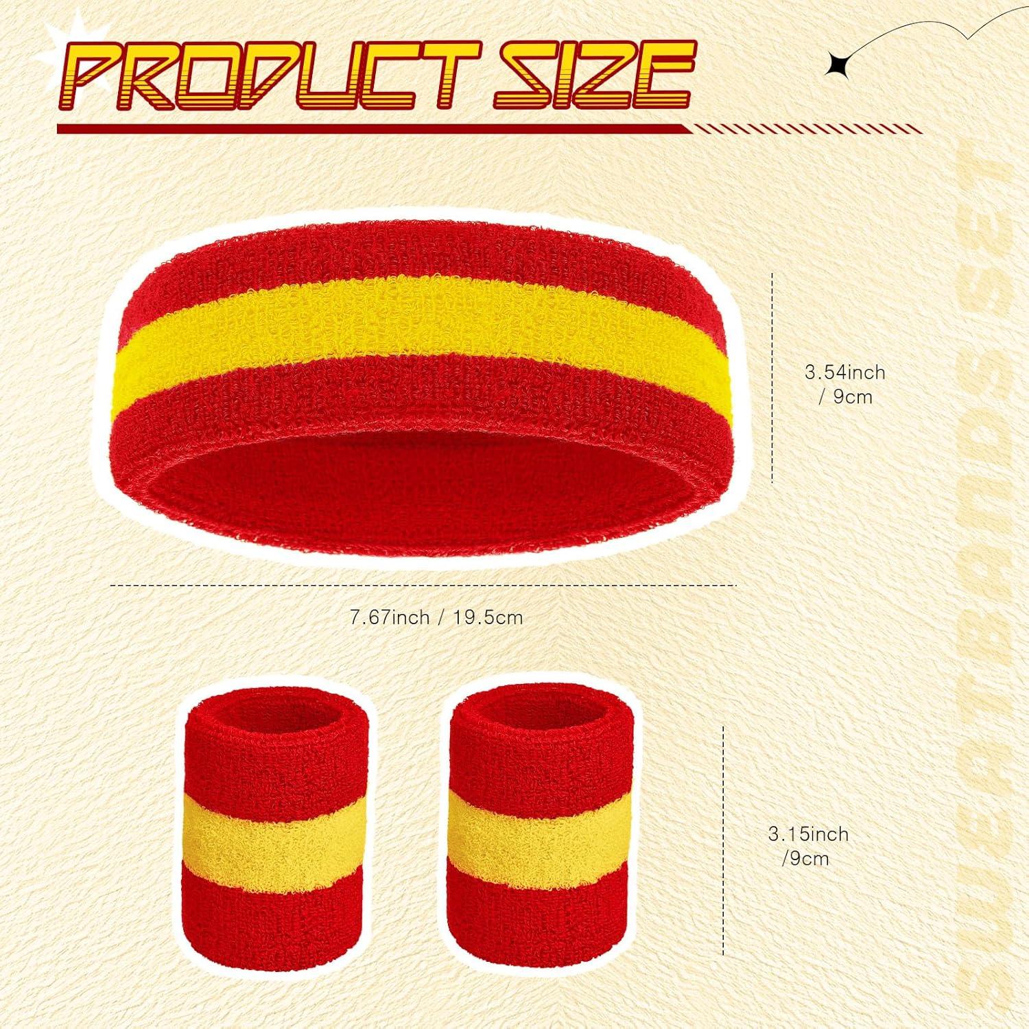 Conjunto de Muñequera y Diadema Bememo 6 Pcs Rojo Amarillo