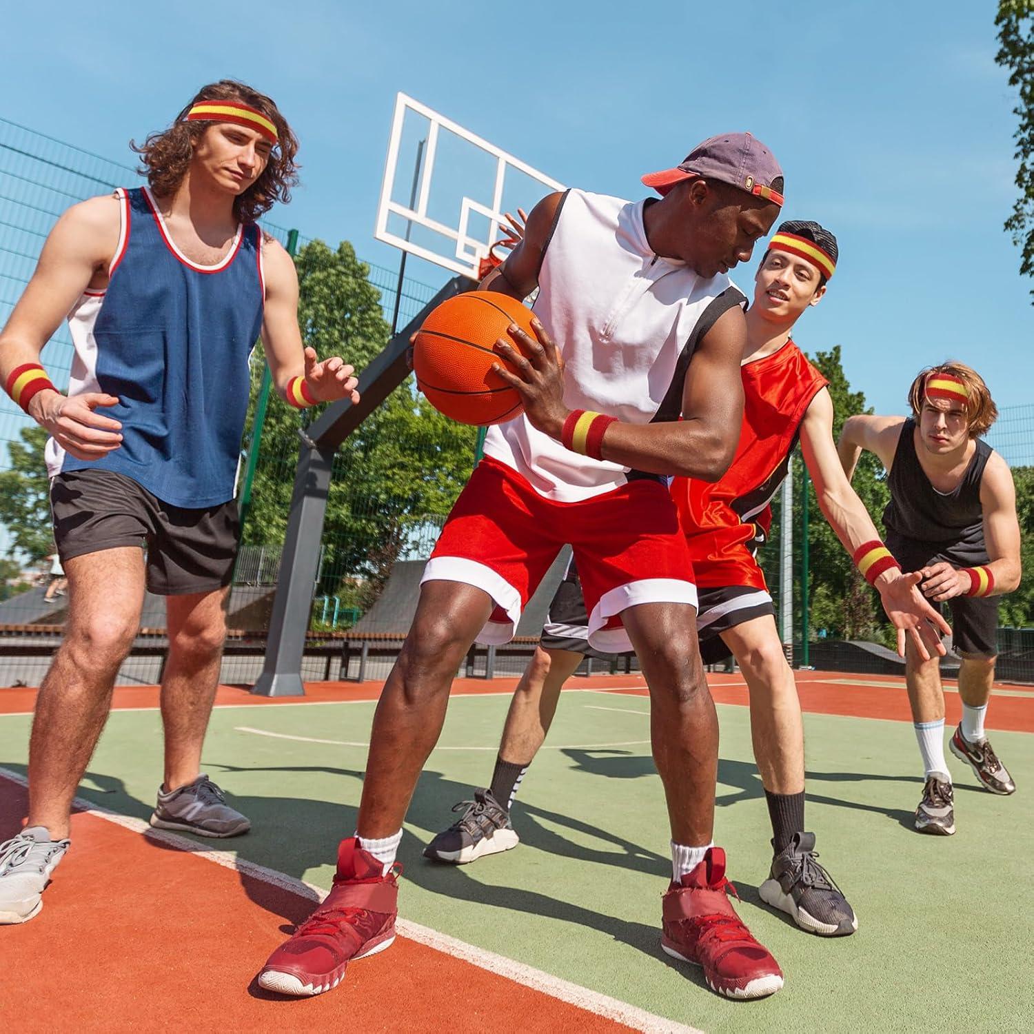 Conjunto de Muñequera y Diadema Bememo 6 Pcs Rojo Amarillo