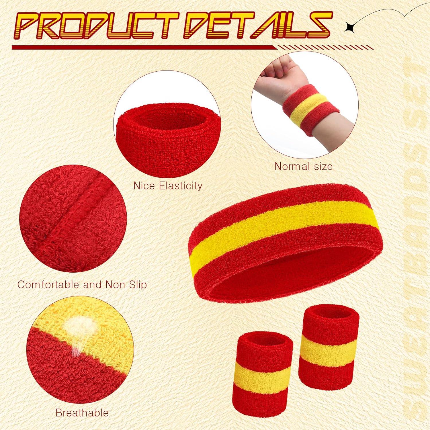 Conjunto de Muñequera y Diadema Bememo 6 Pcs Rojo Amarillo