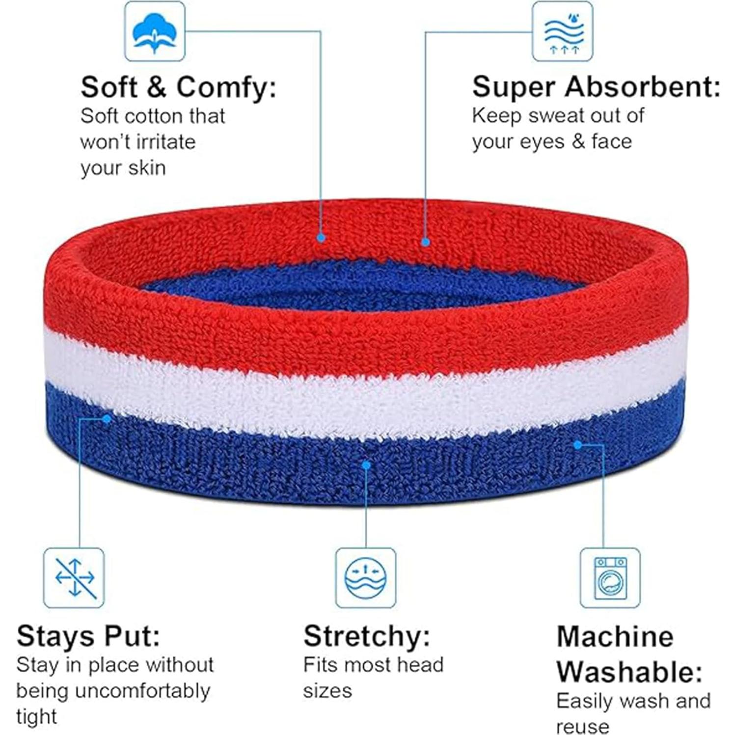 Conjunto Diadema y Muñequera Favofit Rojo/Blanco/Azul