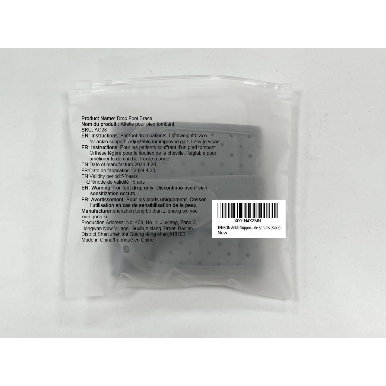 Soporte de Tobillo Tenbon Férula Pie Caído Ajustable Negro