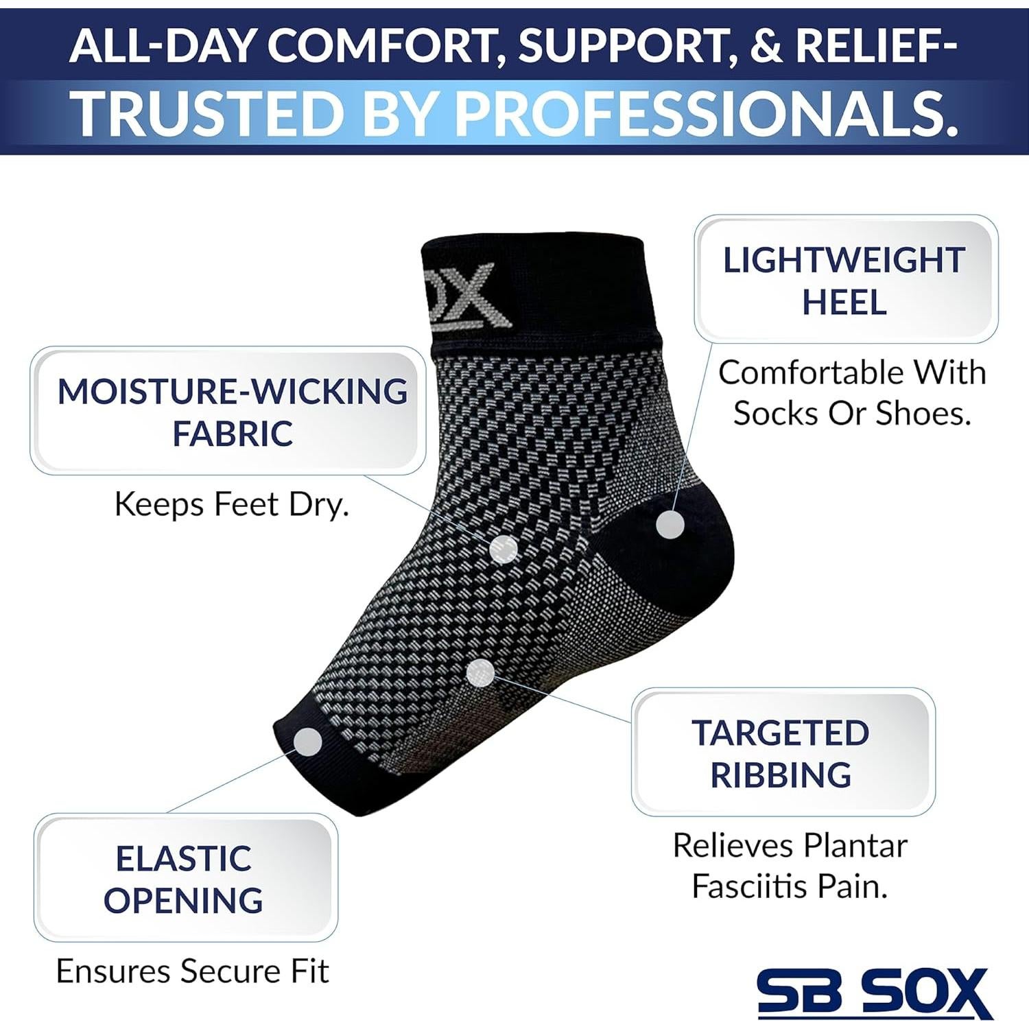 Calcetines de Compresión SB SOX para Fascitis Plantar - Negro Mediano