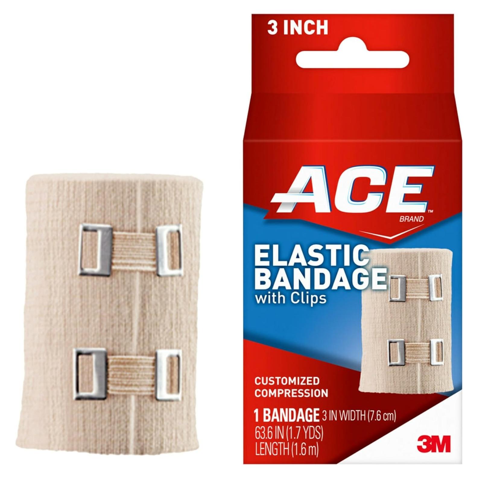 Venda Elástica ACE 7.6 cm con Clips, Soporte para Codo y Tobillo