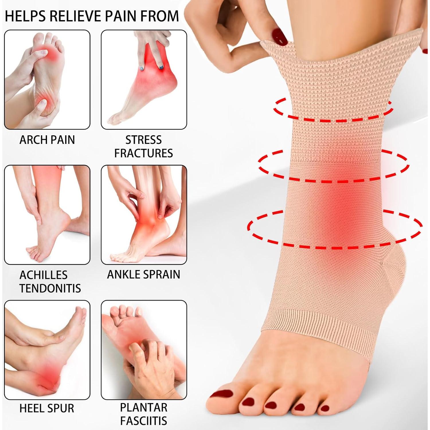 Mangas de Compresión para Tobillo Beige L/XL - Alivio Fascitis Plantar