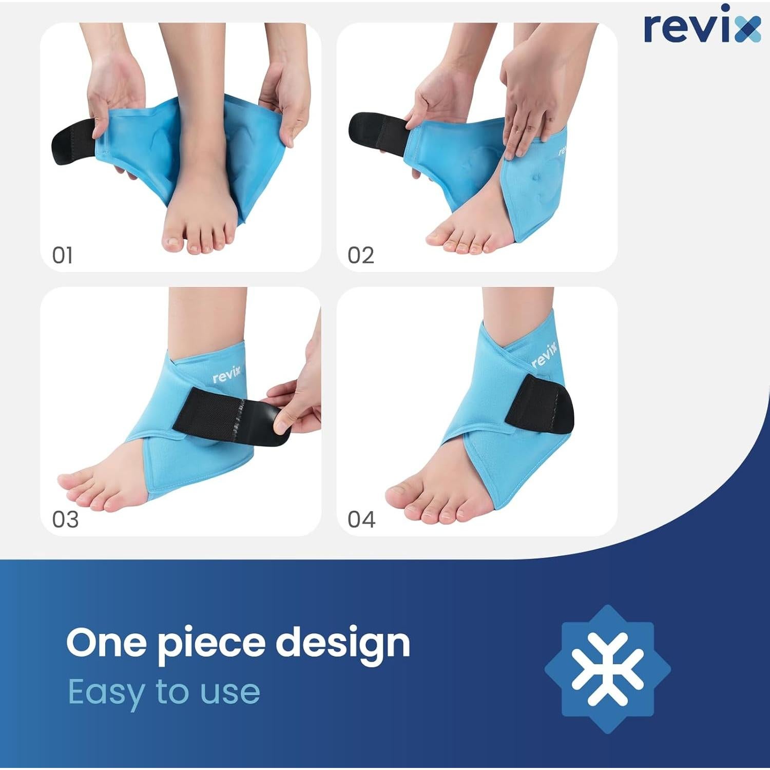 Funda de Hielo para Tobillo REVIX - Gel Frío Reutilizable 19.1x12.3cm
