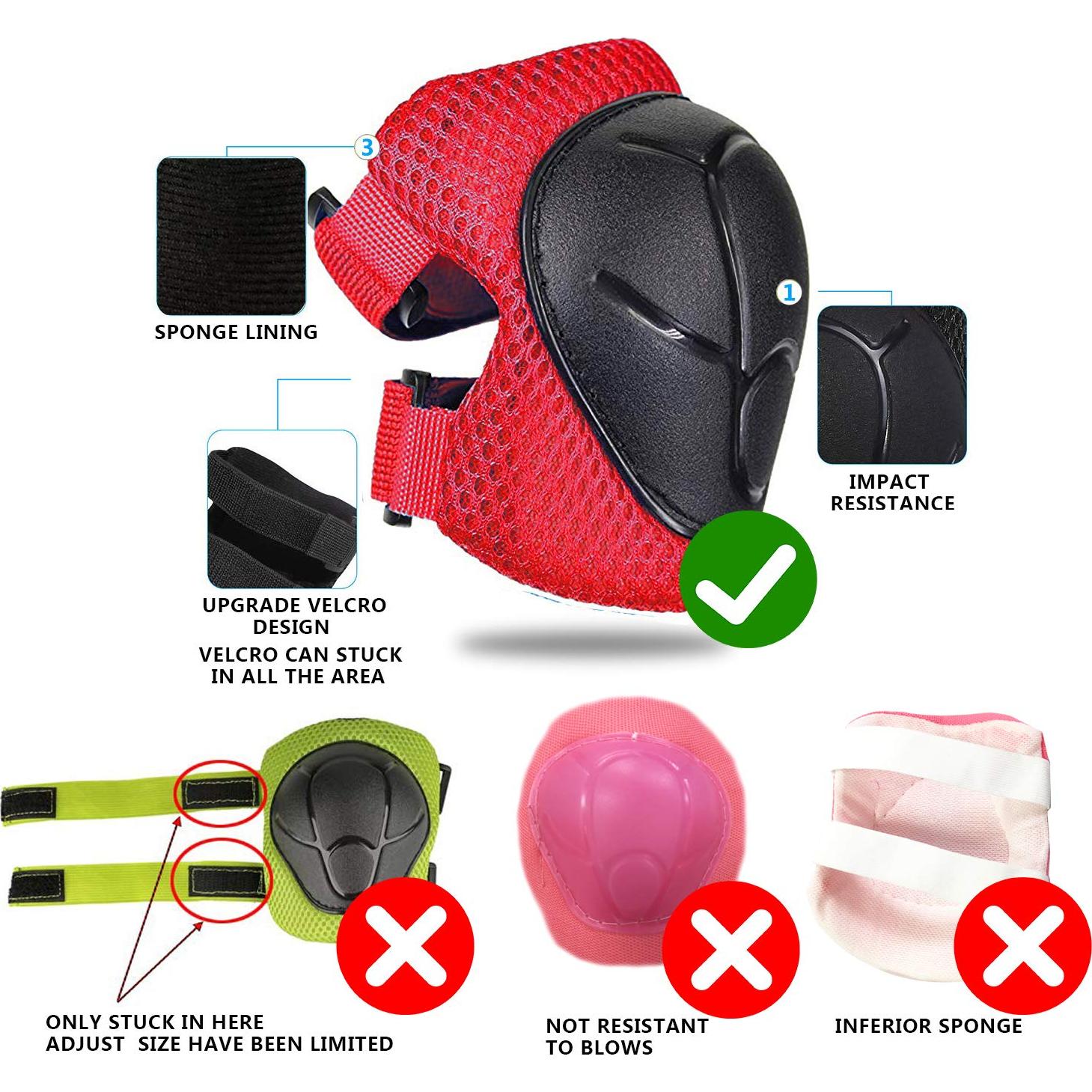 Set de Rodilleras y Codilleras CKE para Niños 3 en 1 Rojo