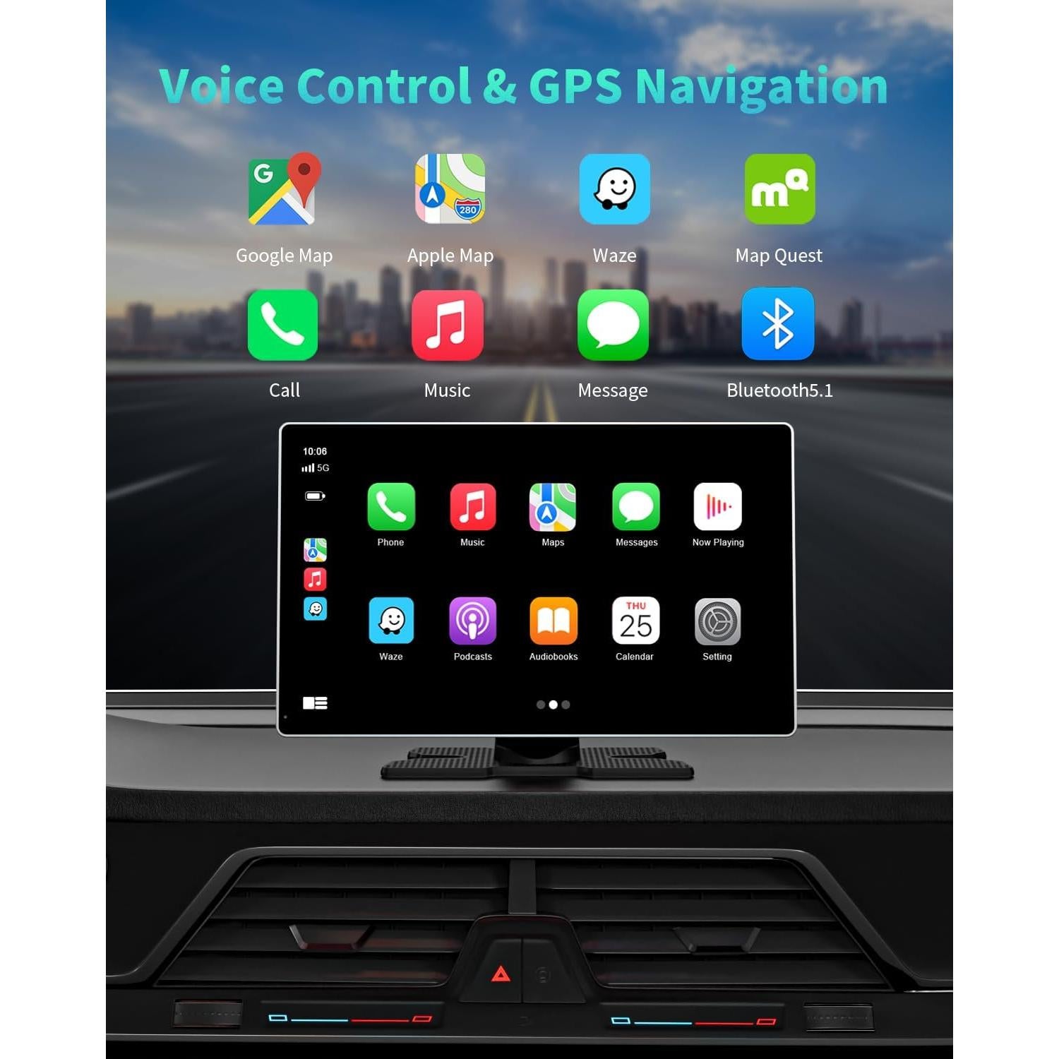 Pantalla portátil Madoec Carplay 9" inalámbrica GPS 4K