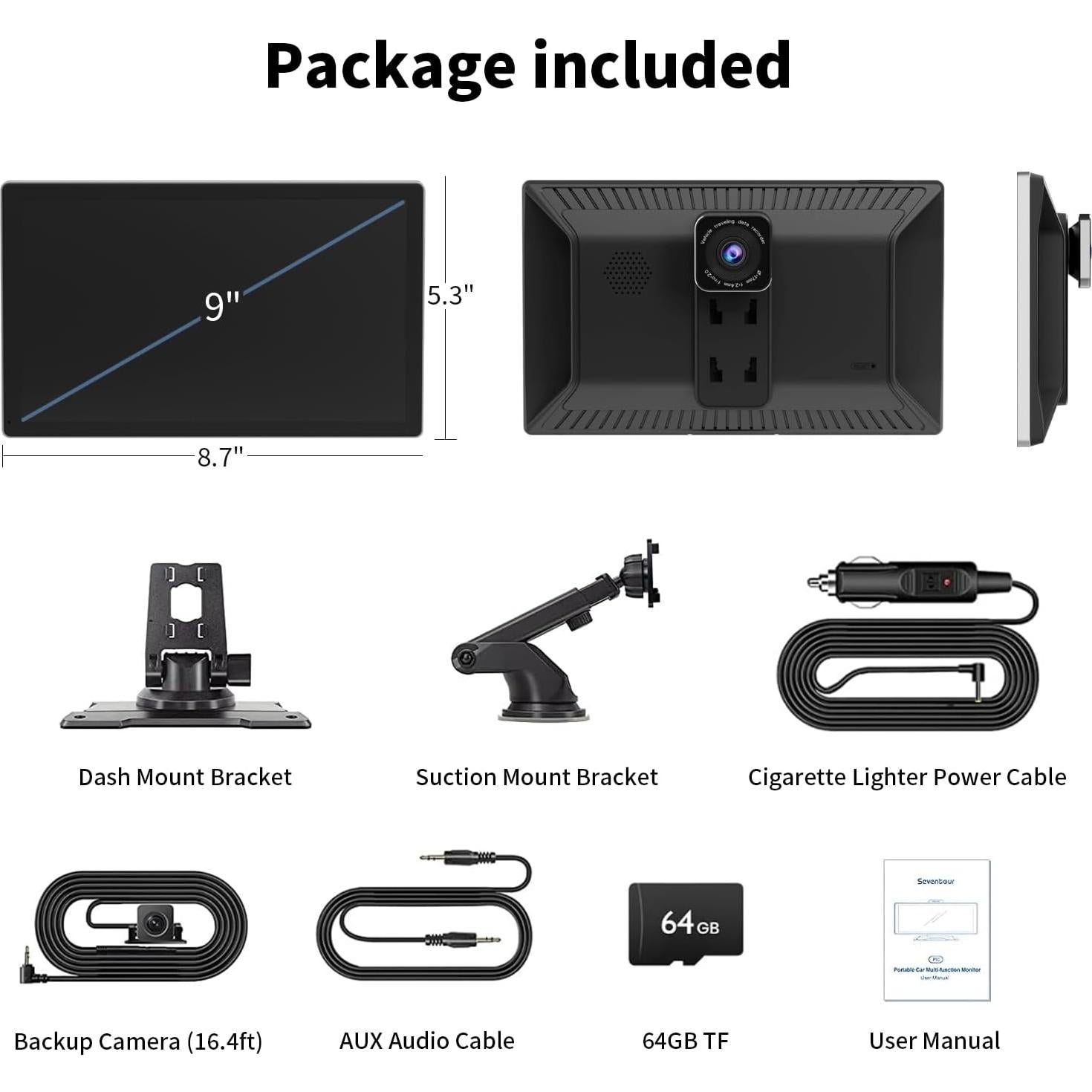 Pantalla portátil Madoec Carplay 9" inalámbrica GPS 4K