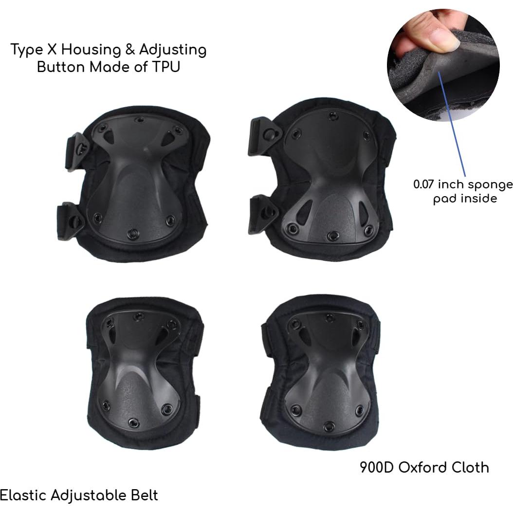 Paquete de 4 Almohadillas Tácticas para Rodillas y Codos KUJOBUY