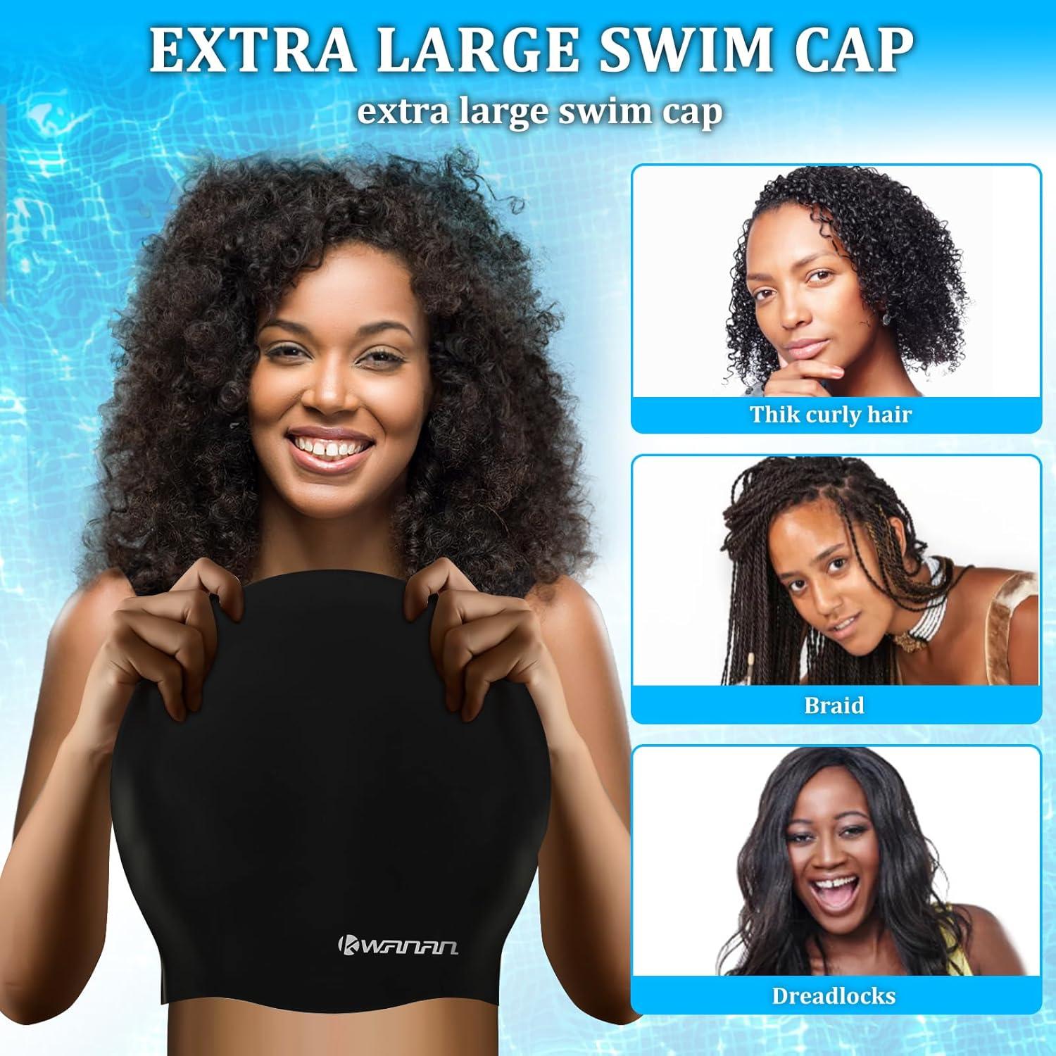Gorro de natación Kwanan XL Negro para cabello largo y trenzas