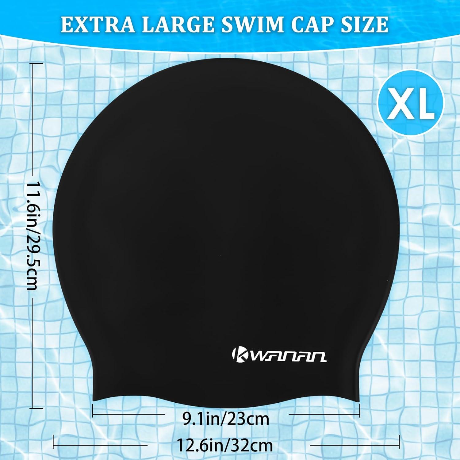 Gorro de natación Kwanan XL Negro para cabello largo y trenzas
