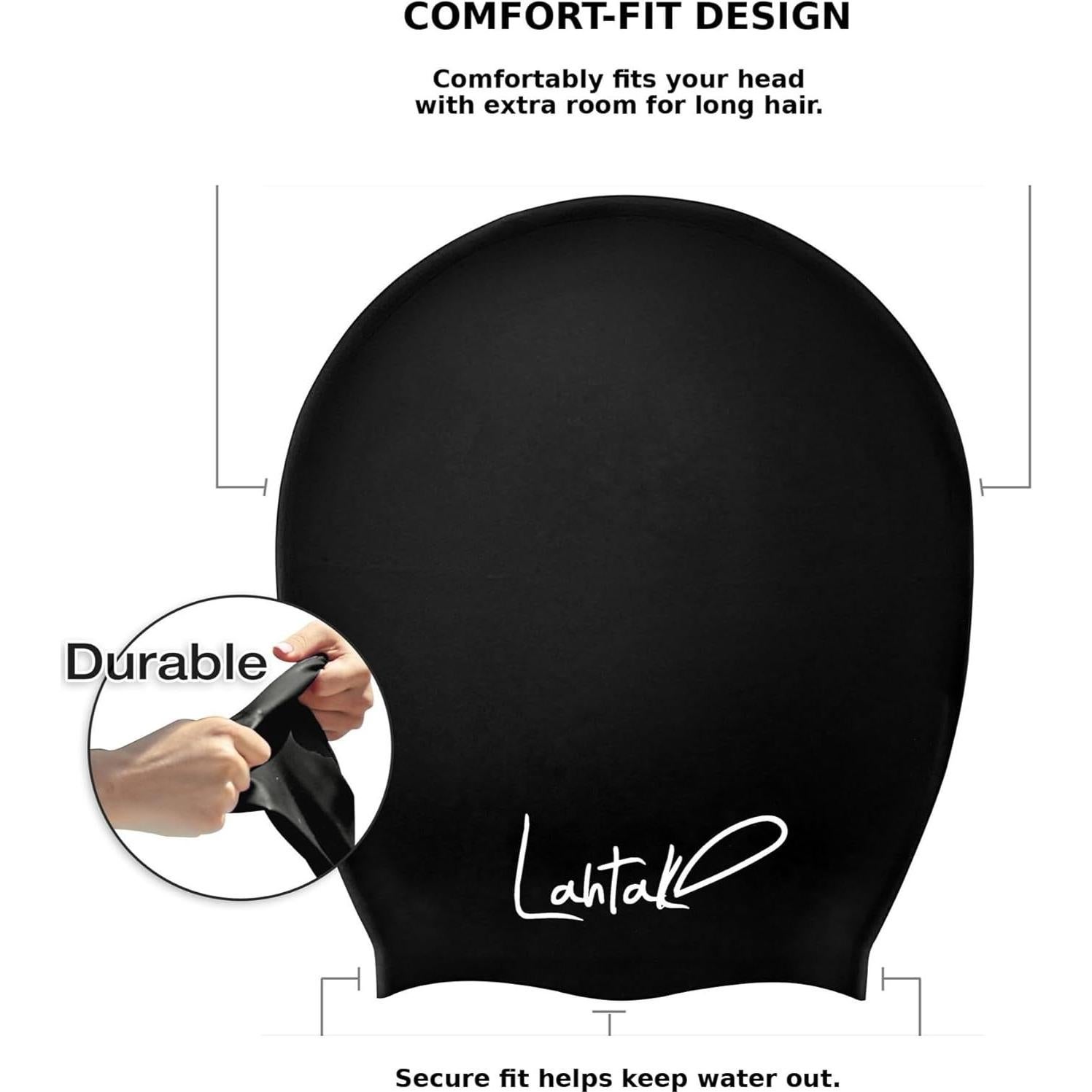 Gorro de Natación Lahtak Extra Grande Silicona Negro - Antifugas