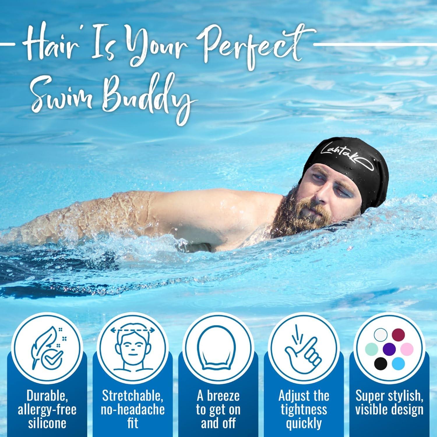 Gorro de Natación Lahtak Extra Grande Silicona Negro - Antifugas