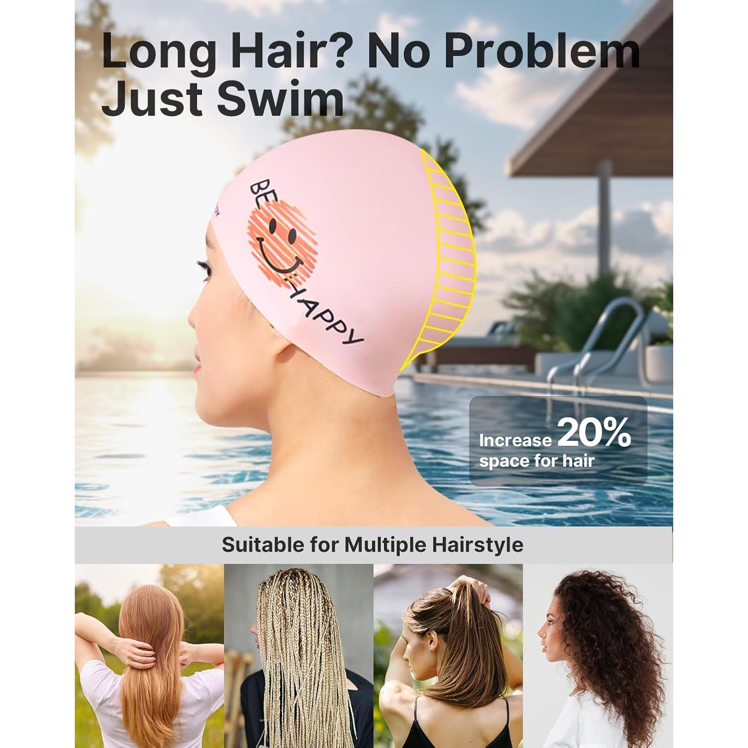 Gorro de Natación YOTTOY para Mujeres - Silicona Rosa Impermeable