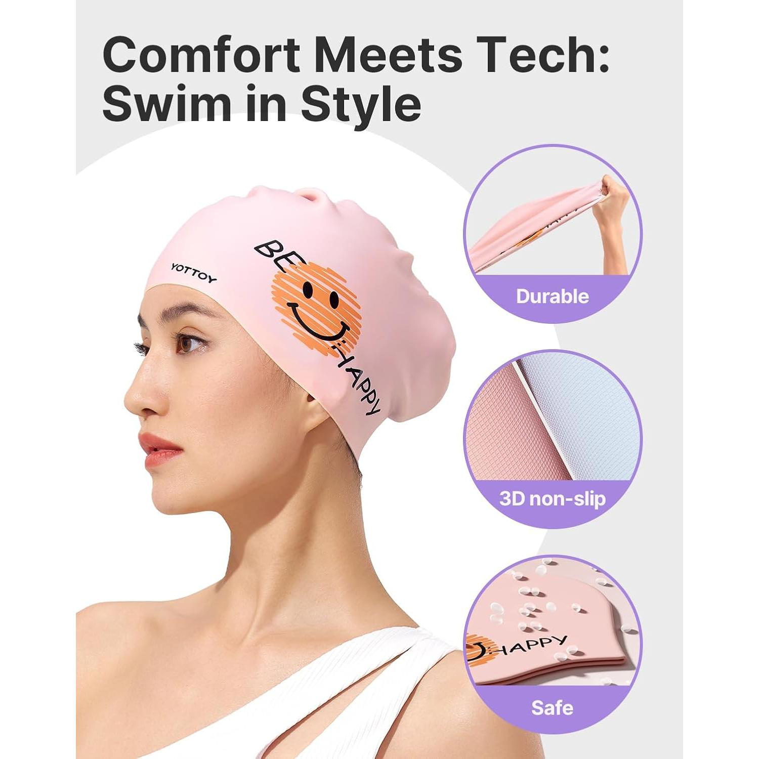 Gorro de Natación YOTTOY para Mujeres - Silicona Rosa Impermeable