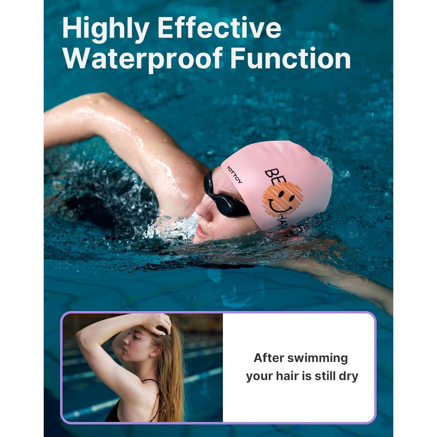 Gorro de Natación YOTTOY para Mujeres - Silicona Rosa Impermeable