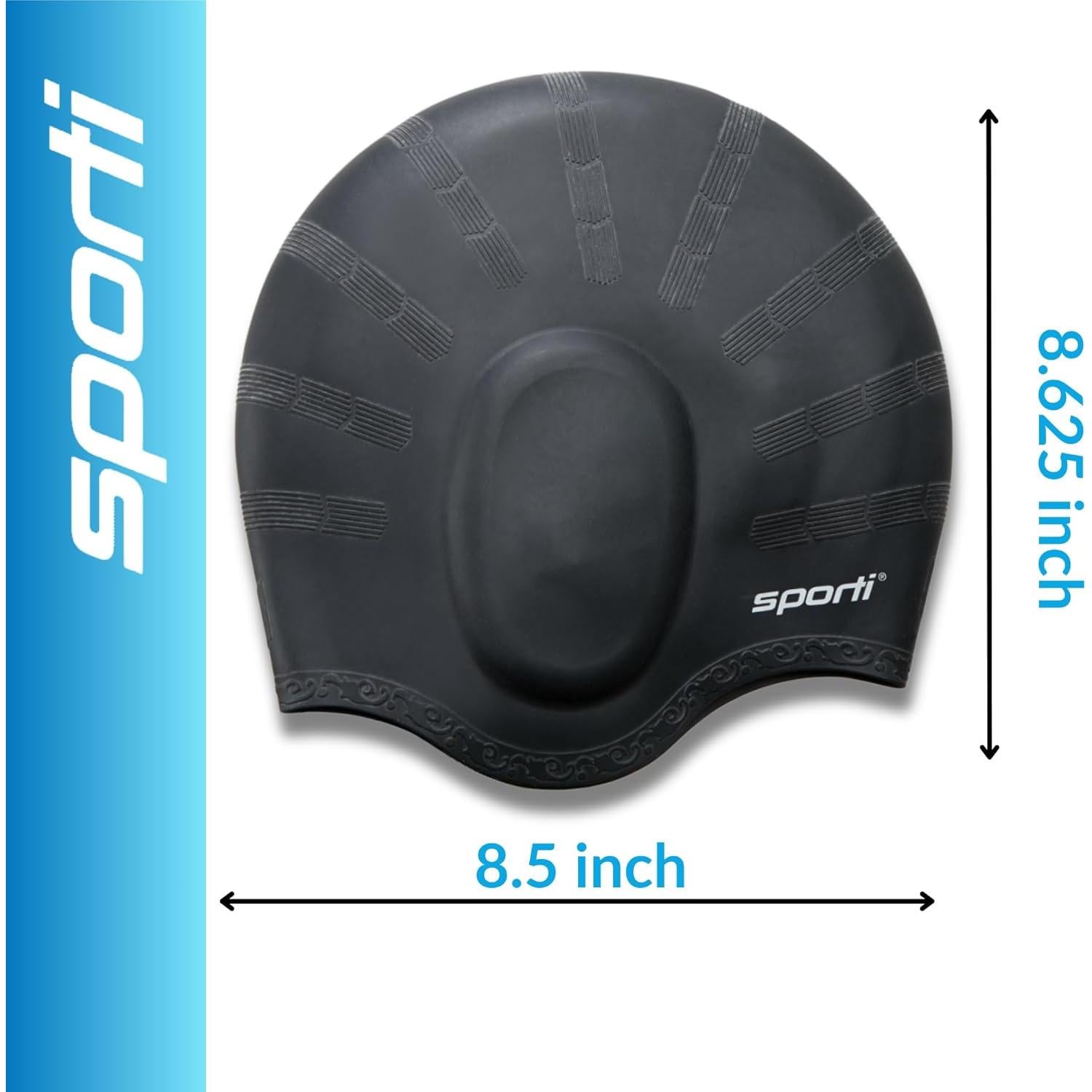 Gorro de Natación Sporti de Silicona con Protección para Oídos - Negro