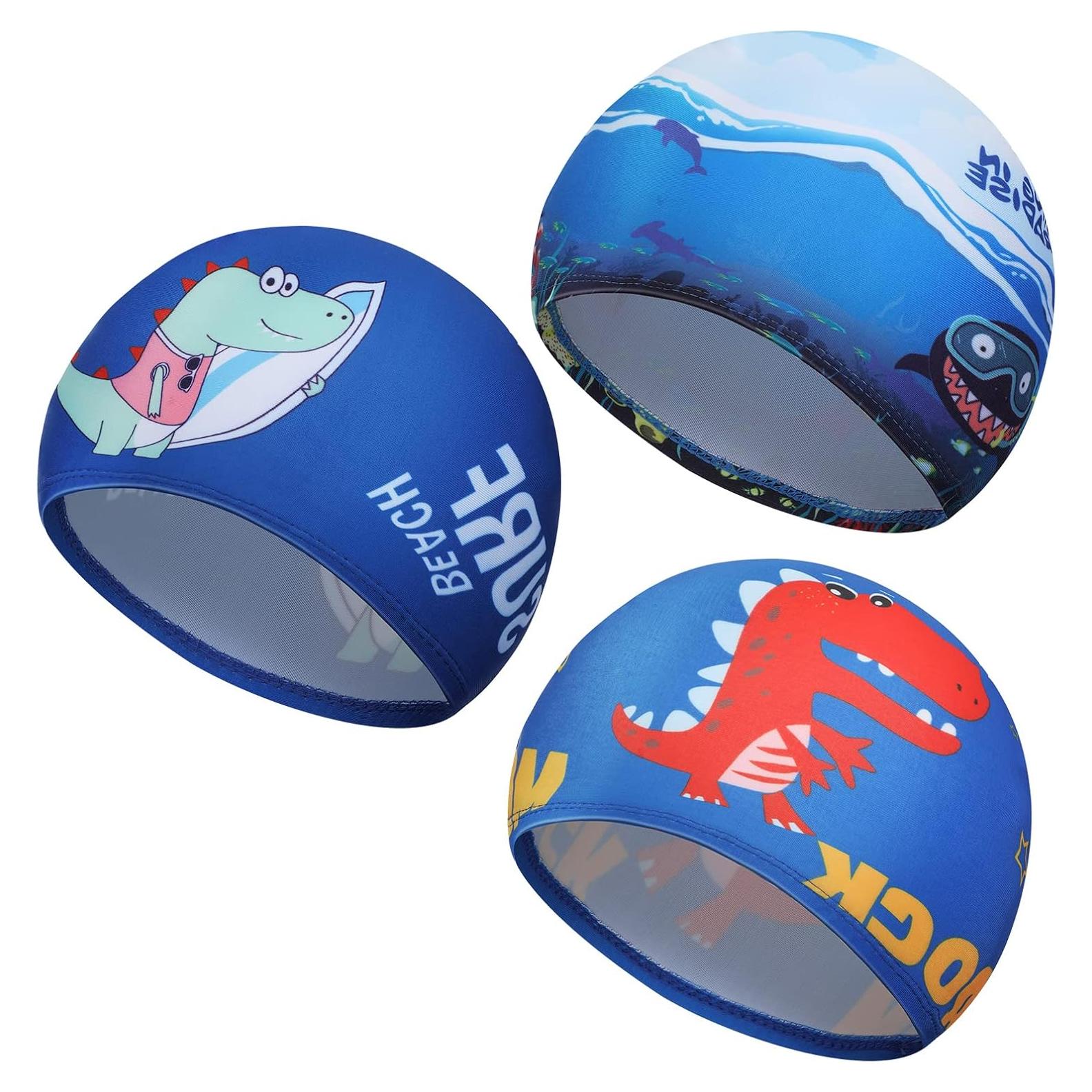 Geyoga 3 Gorras de Natación para Niños 2-12 Años - Azul