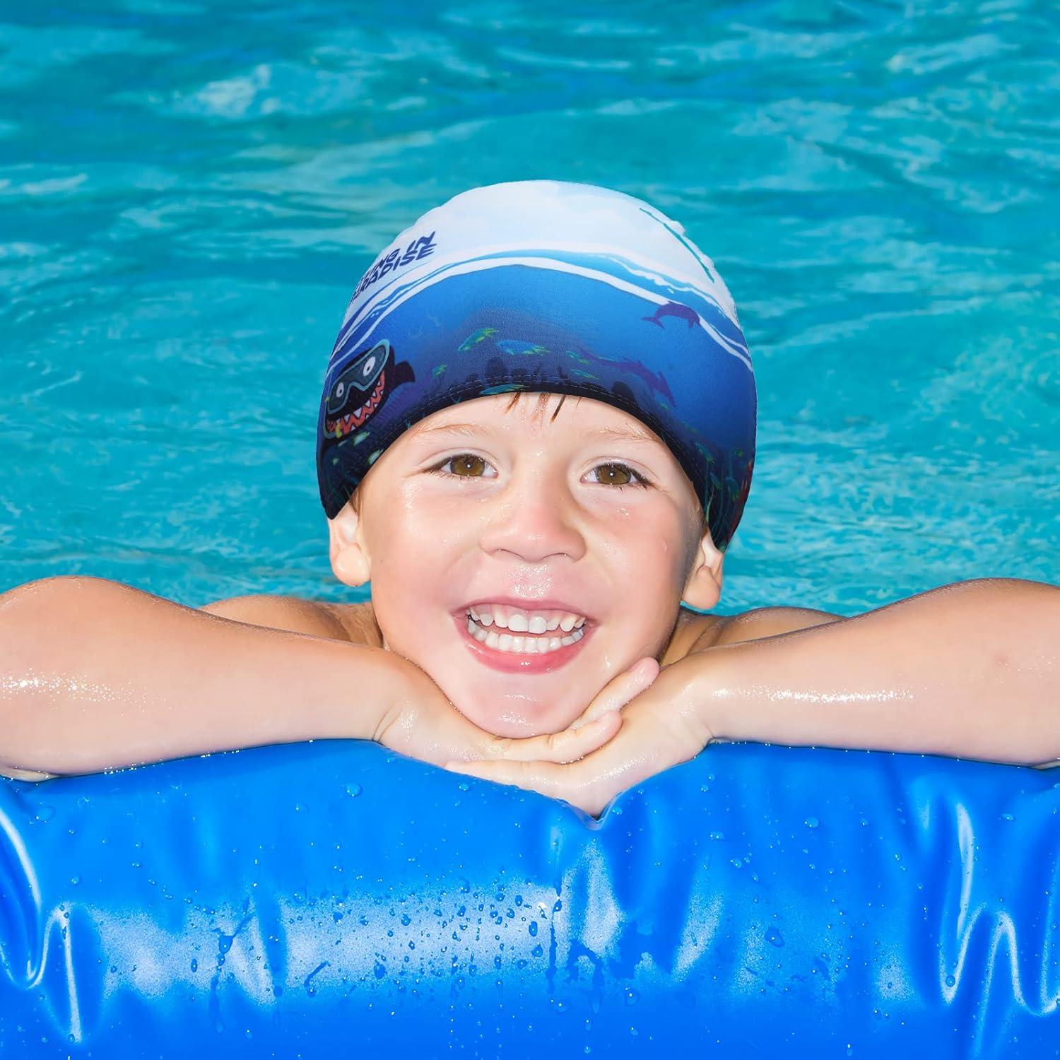 Geyoga 3 Gorras de Natación para Niños 2-12 Años - Azul