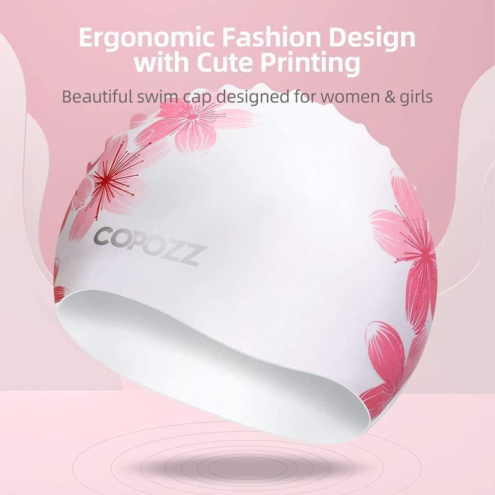 Gorra de Natación de Silicona COPOZZ para Mujeres - Flor de Cerezo
