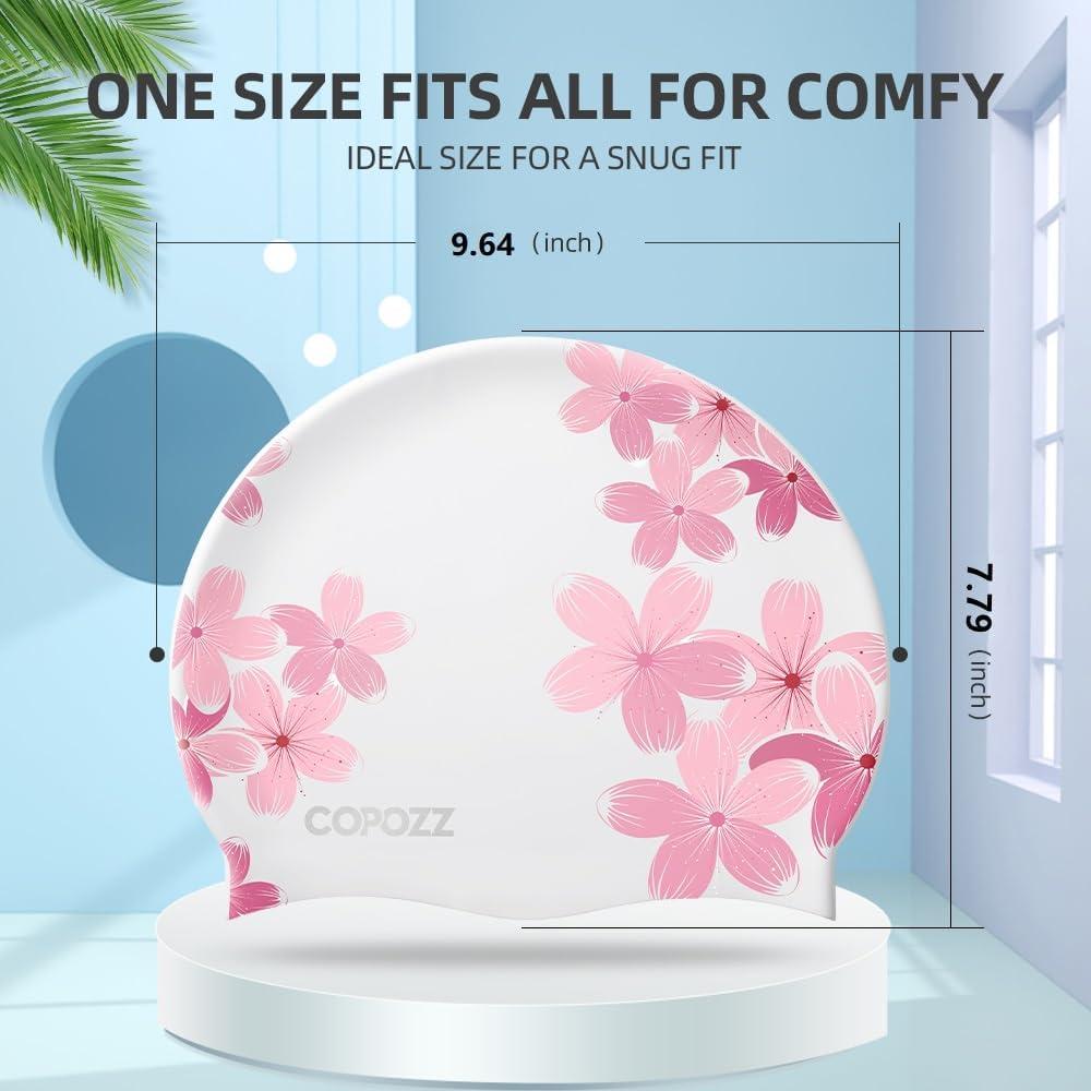 Gorra de Natación de Silicona COPOZZ para Mujeres - Flor de Cerezo