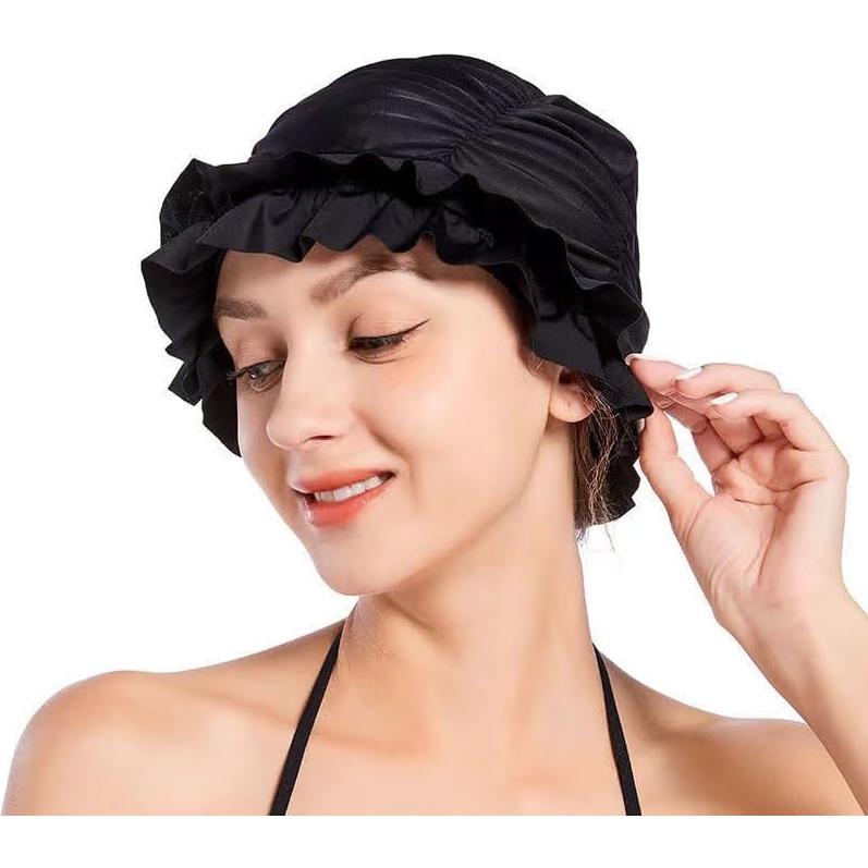 Gorro de Natación WUFCIYBO para Mujeres Adultas - Negro, Talla Única