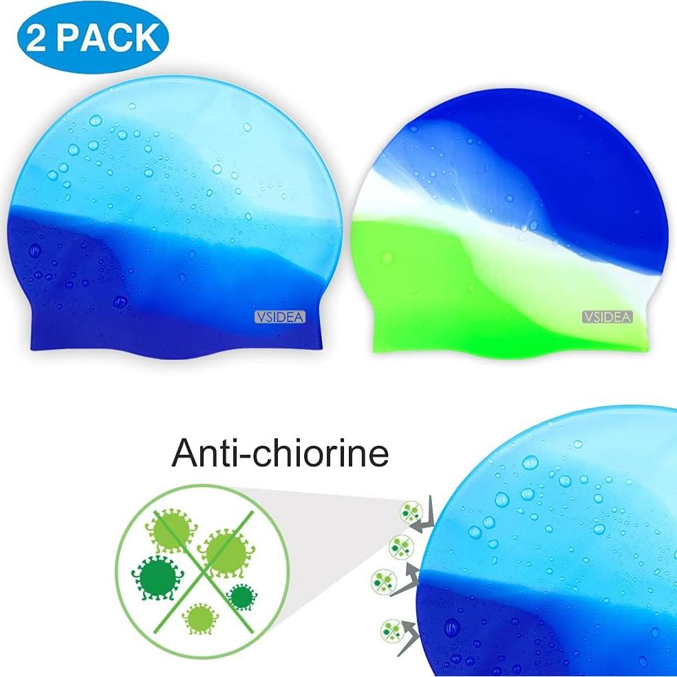 Gorros de Natación de Silicona Vsidea - 2 Paquetes para Adultos
