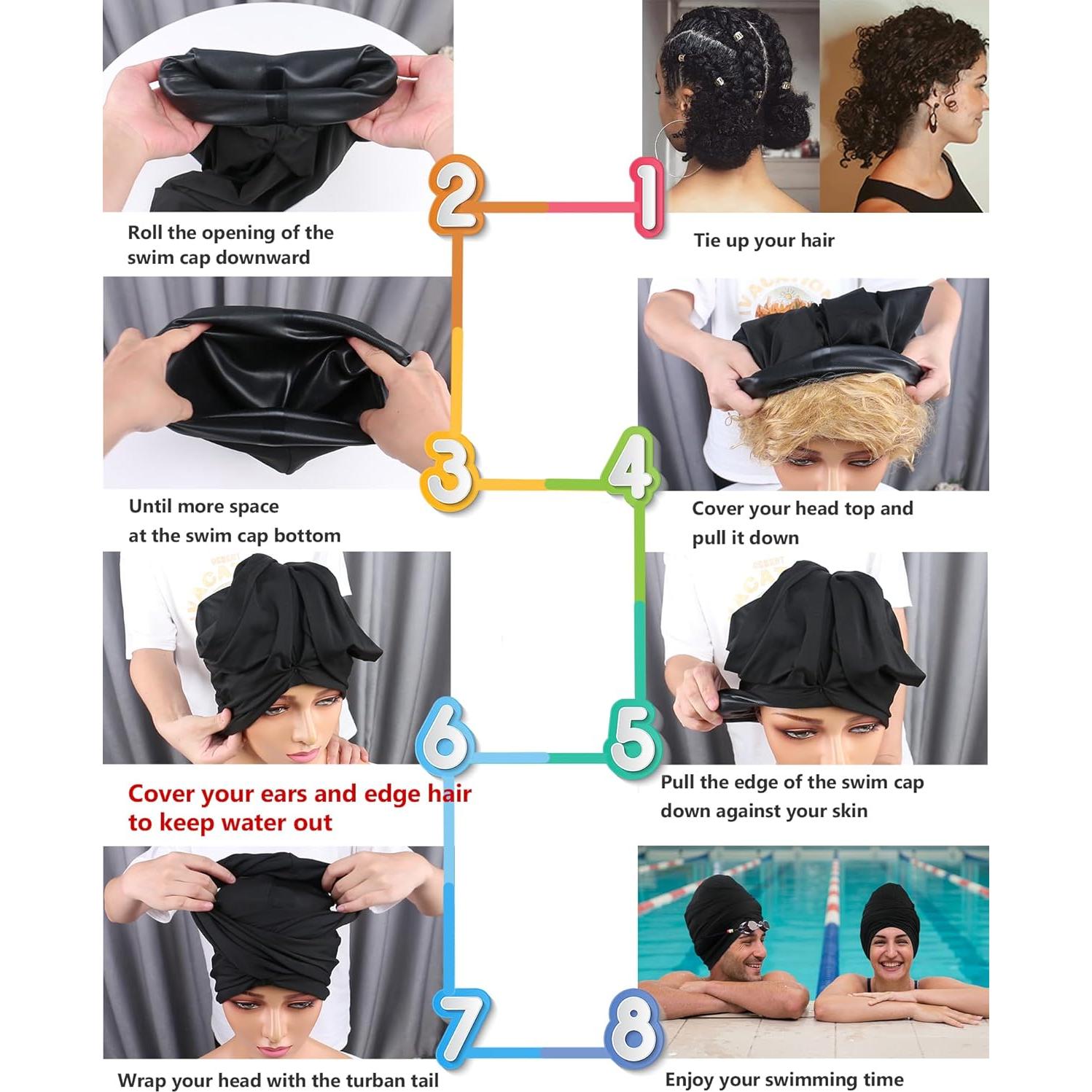 Gorro de Nadar Babalet Turbante Grande Impermeable Negro