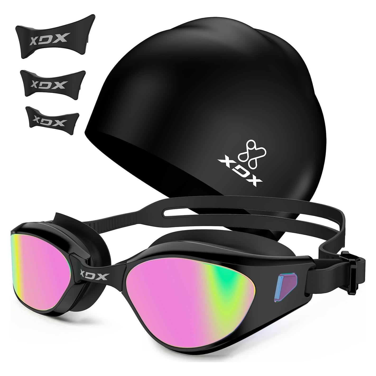 Set Gafas de Natación XDX con Gorro Silicona Rosa Brillante