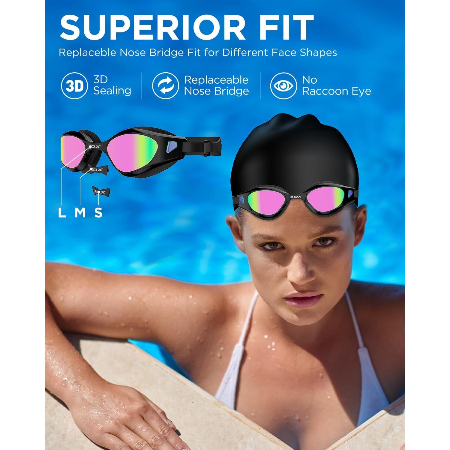 Set Gafas de Natación XDX con Gorro Silicona Rosa Brillante