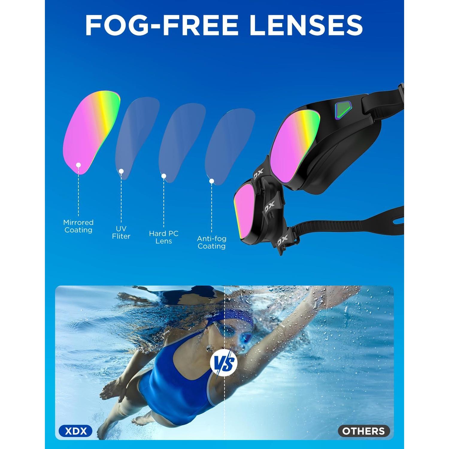 Set Gafas de Natación XDX con Gorro Silicona Rosa Brillante