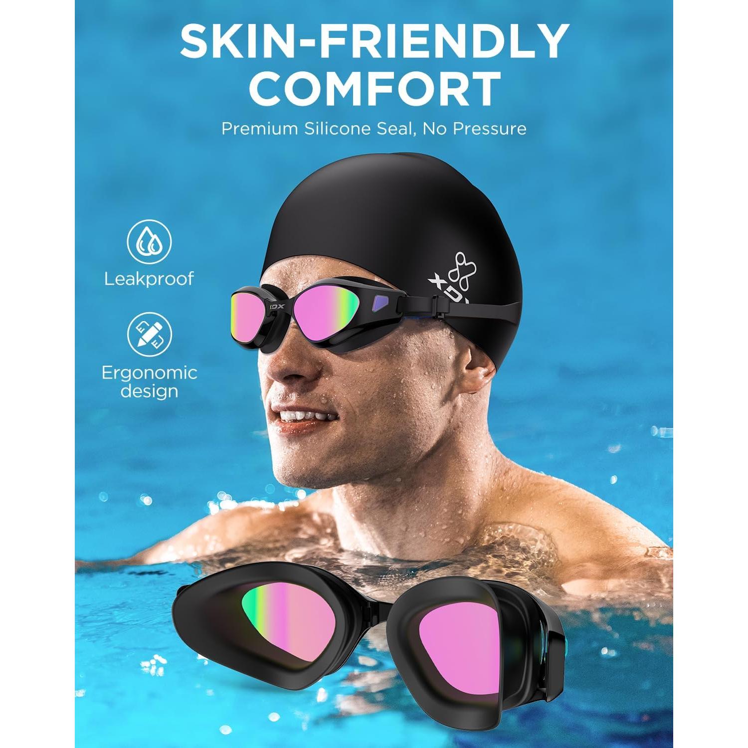 Set Gafas de Natación XDX con Gorro Silicona Rosa Brillante