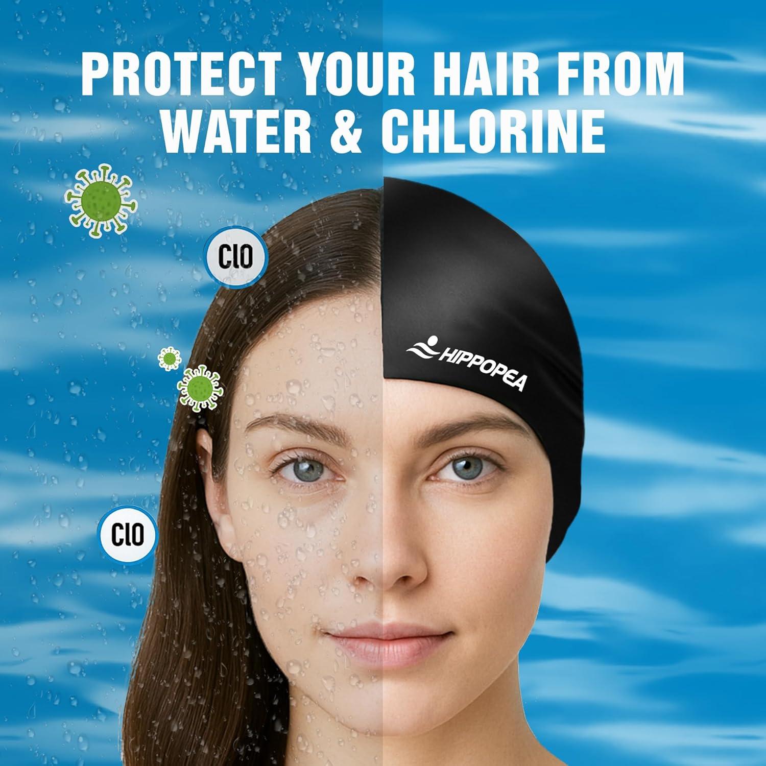 Gorro de Natación Grande HIPPOPEA para Cabello Largo y Rizado