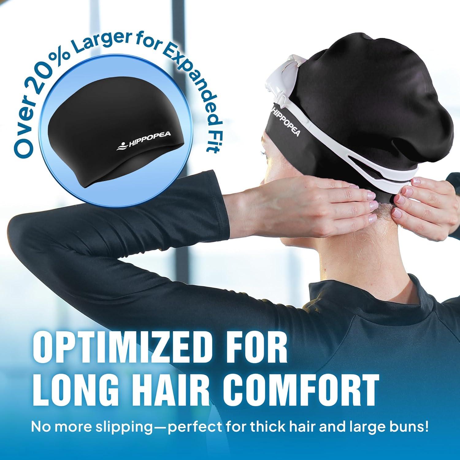 Gorro de Natación Grande HIPPOPEA para Cabello Largo y Rizado