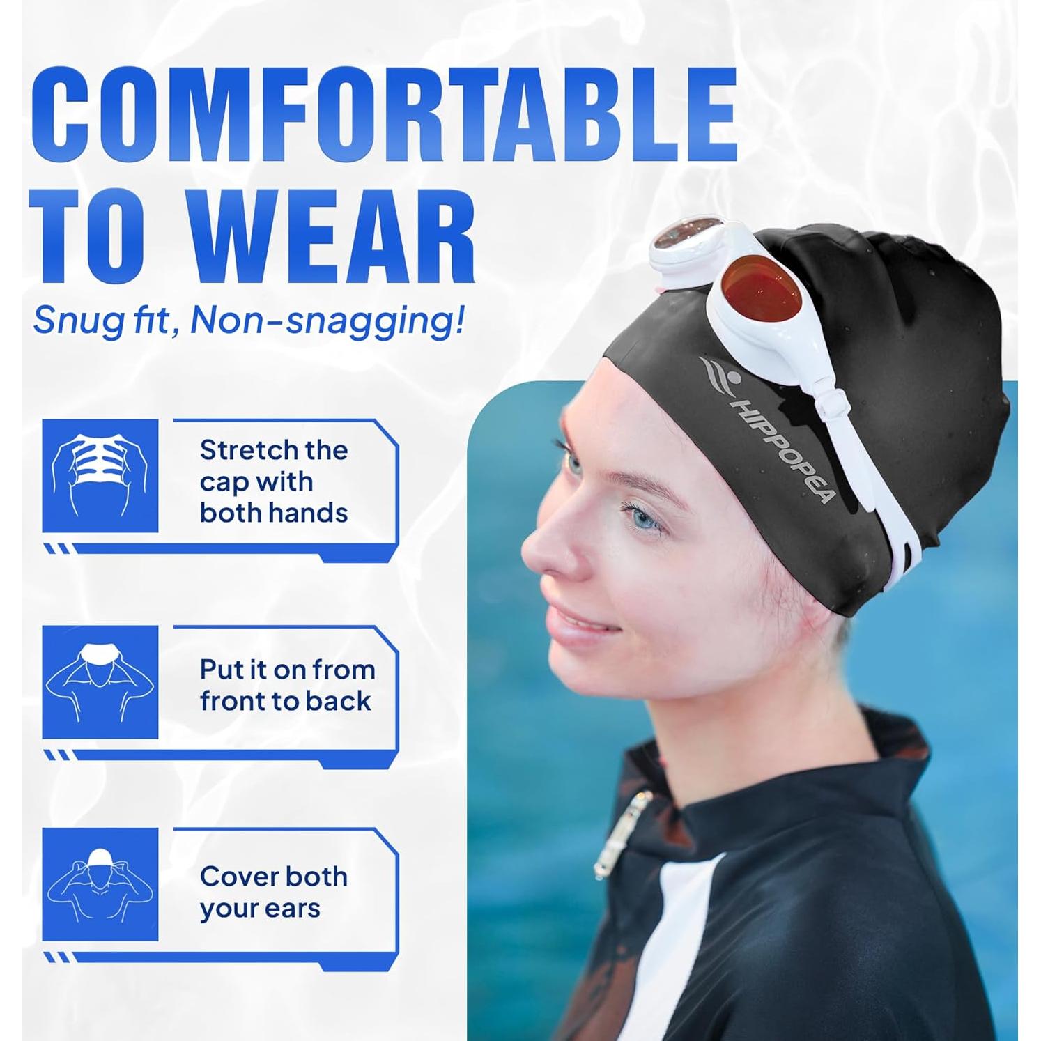 Gorro de Natación Grande HIPPOPEA para Cabello Largo y Rizado