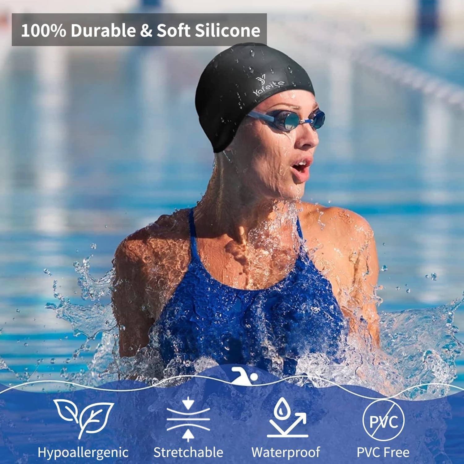 Gorro de natación Yafeite para adultos - Silicona grande 2 unidades