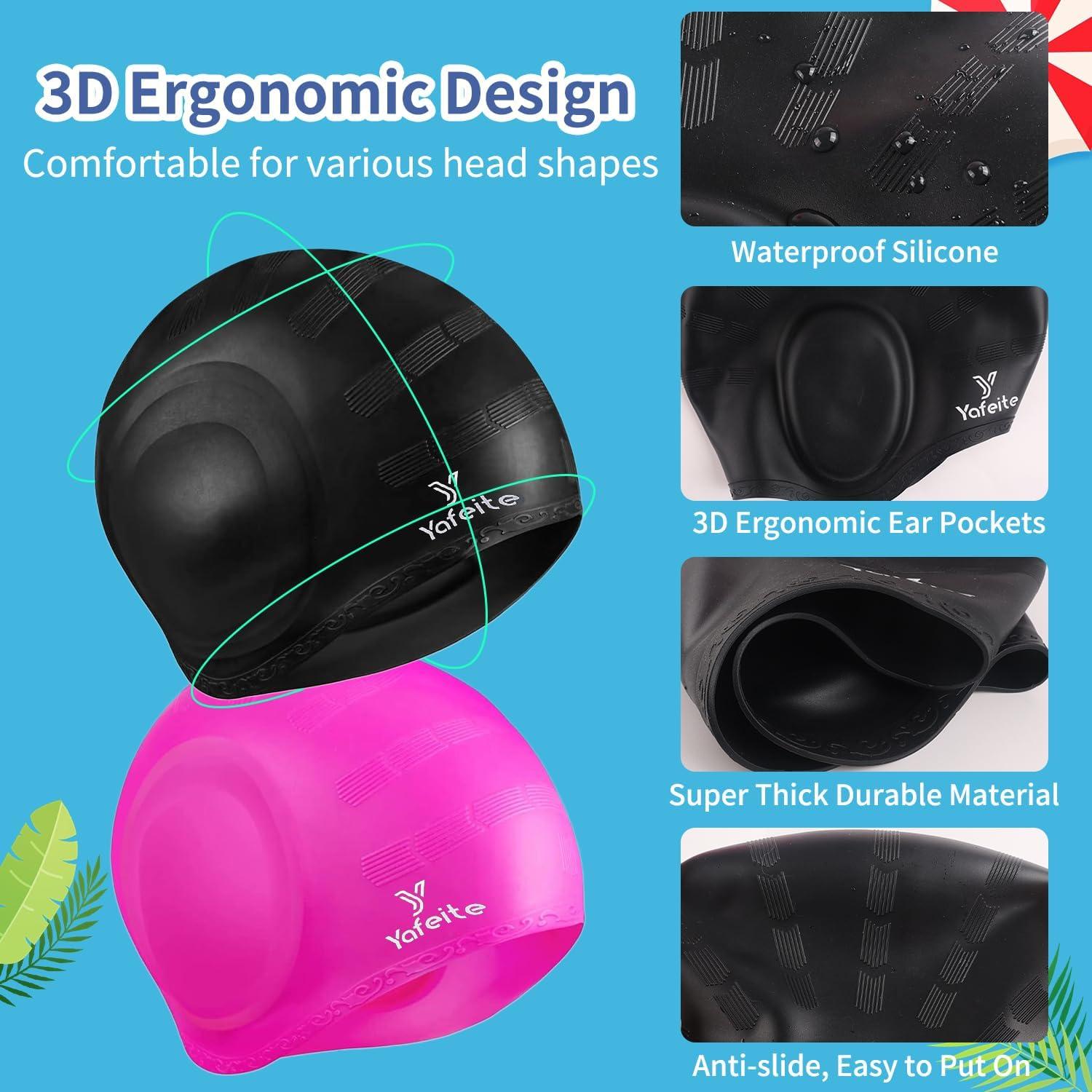 Gorro de natación Yafeite para adultos - Silicona grande 2 unidades