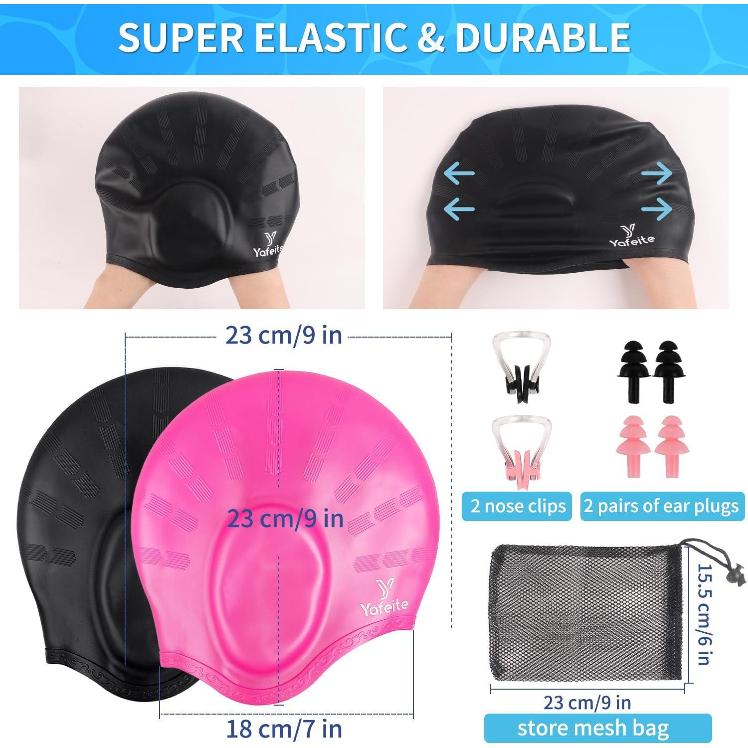 Gorro de natación Yafeite para adultos - Silicona grande 2 unidades