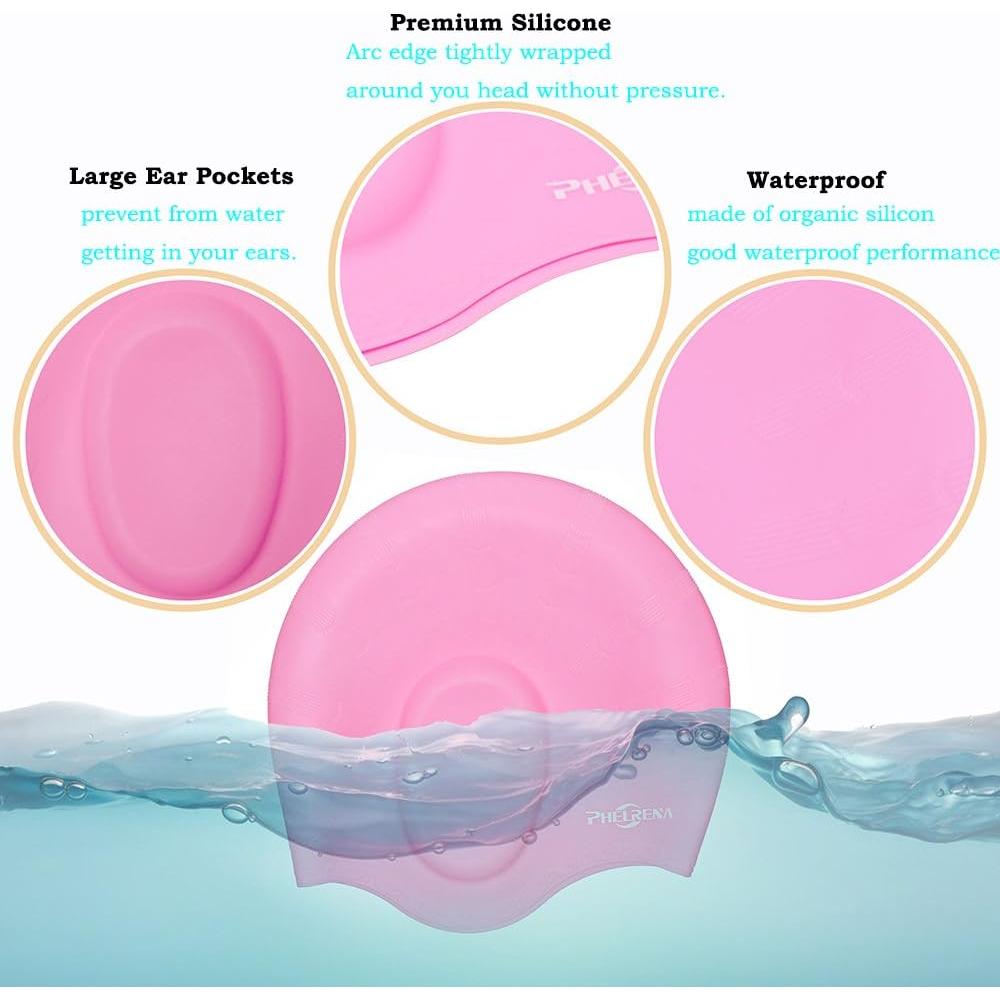 Gorro de Natación PHELRENA Silicona Premium para Cabello Largo