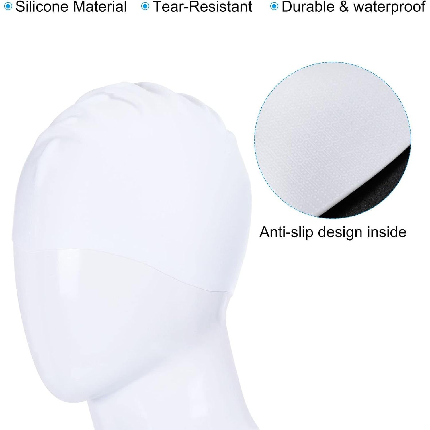 Gorro de Natación de Silicona PATIKIL Unisex Blanco - 2 Piezas