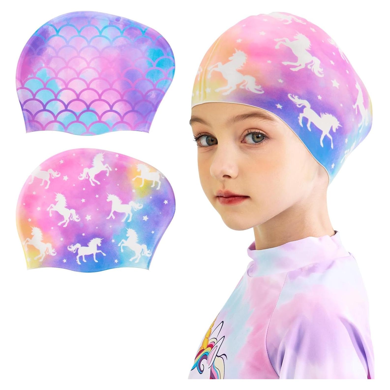 Paquete de 2 Gorras de Baño WAWSAM Silicona Niños Unicornio Sirena