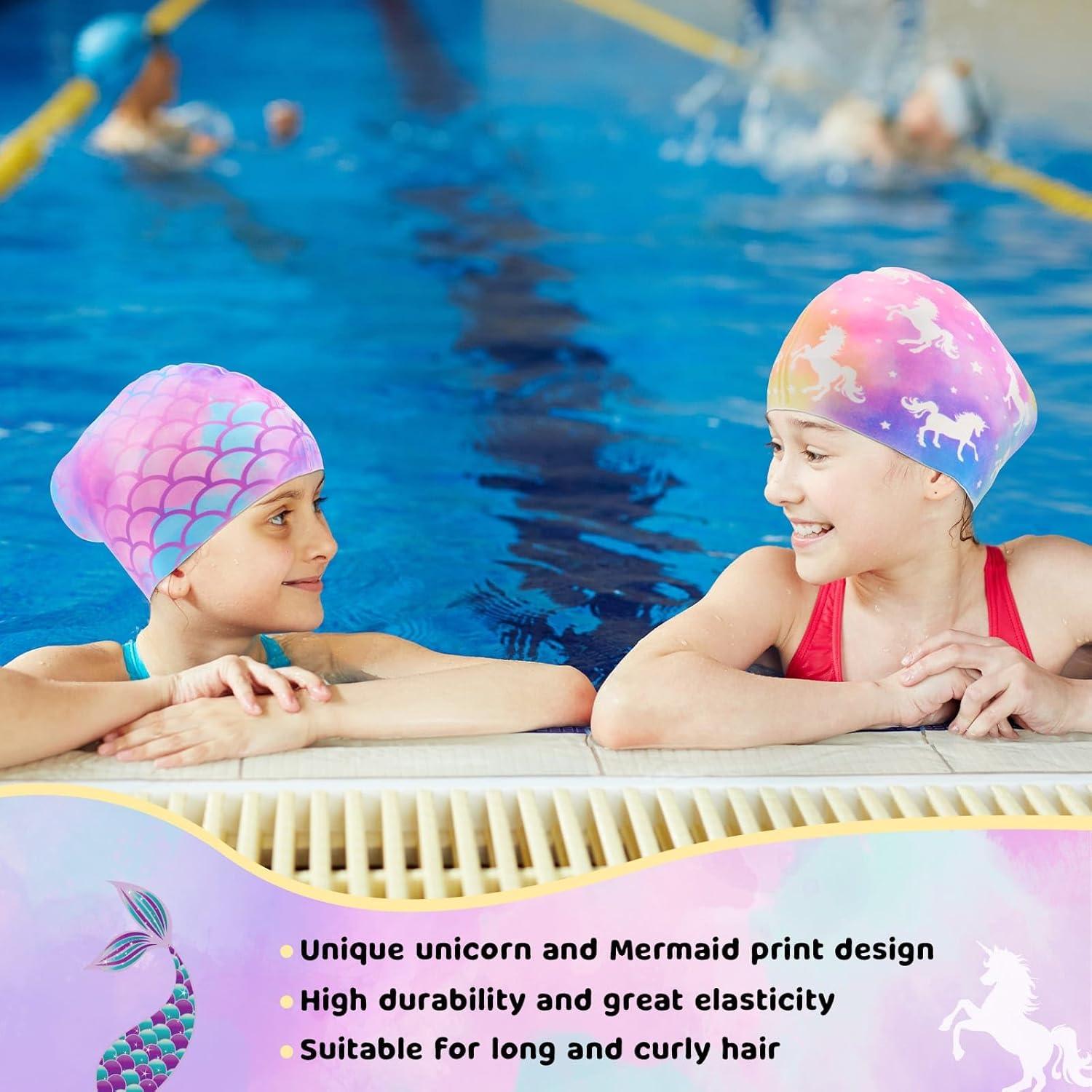 Paquete de 2 Gorras de Baño WAWSAM Silicona Niños Unicornio Sirena