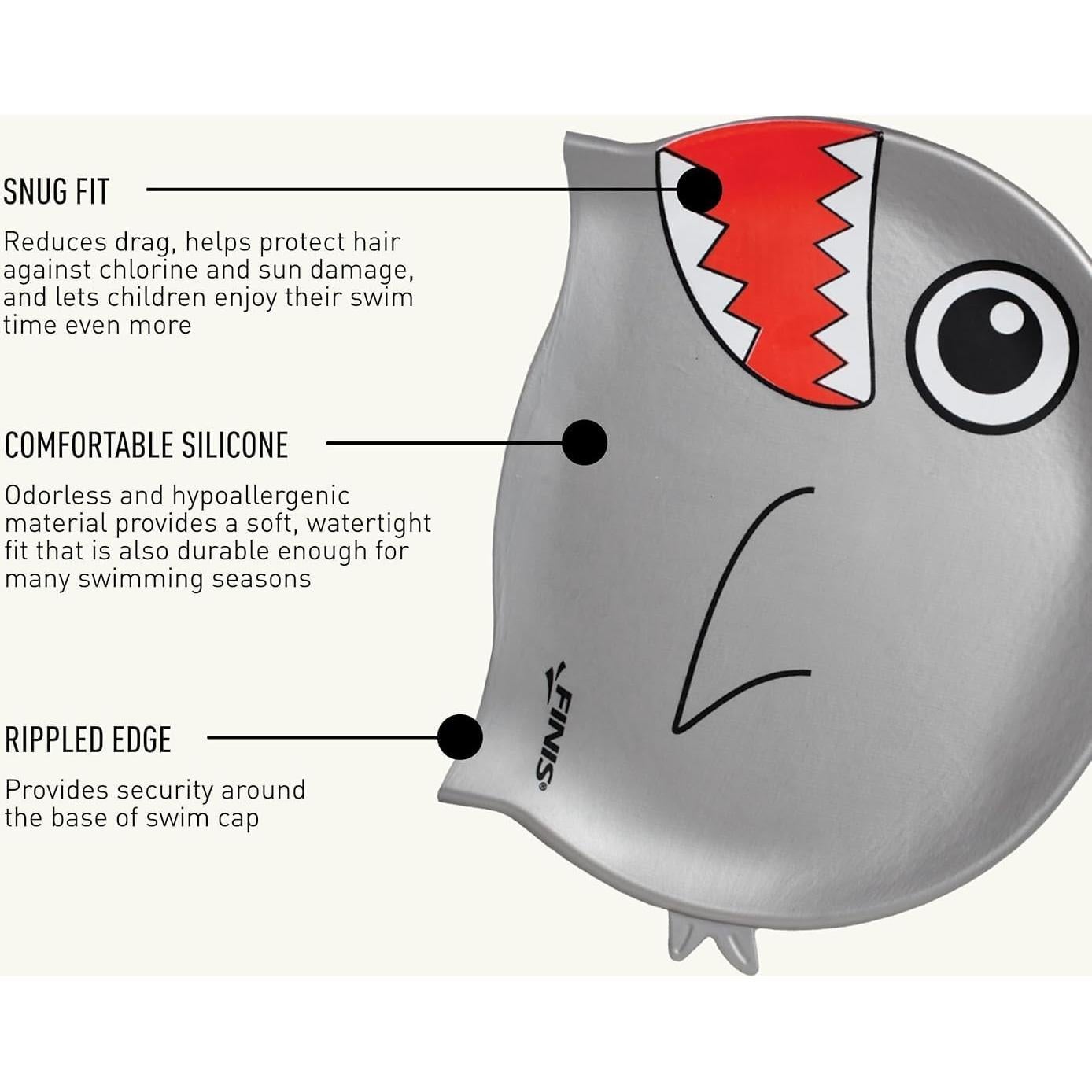 Gorra de Natación Infantil FINIS Cabeza de Tiburón Silicona