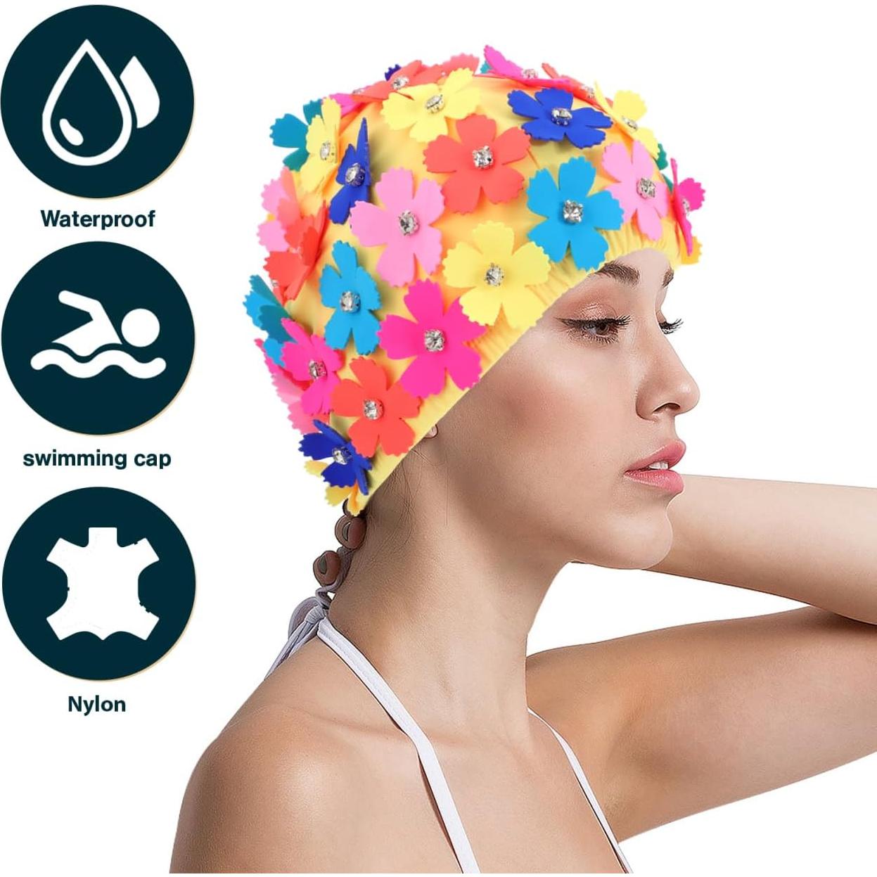 Gorro de Baño Floral Veemoon para Mujeres - Nylon Colorido