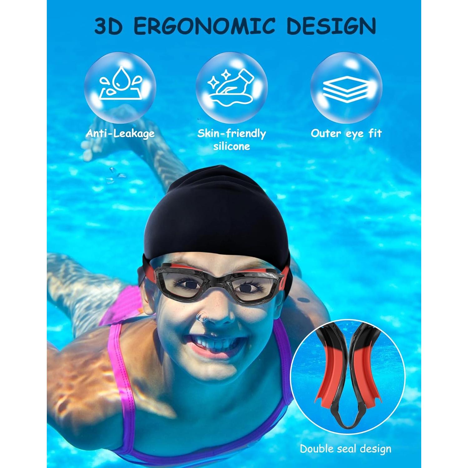 Gafas de natación Hurdilen para niños 3-14 años con gorro