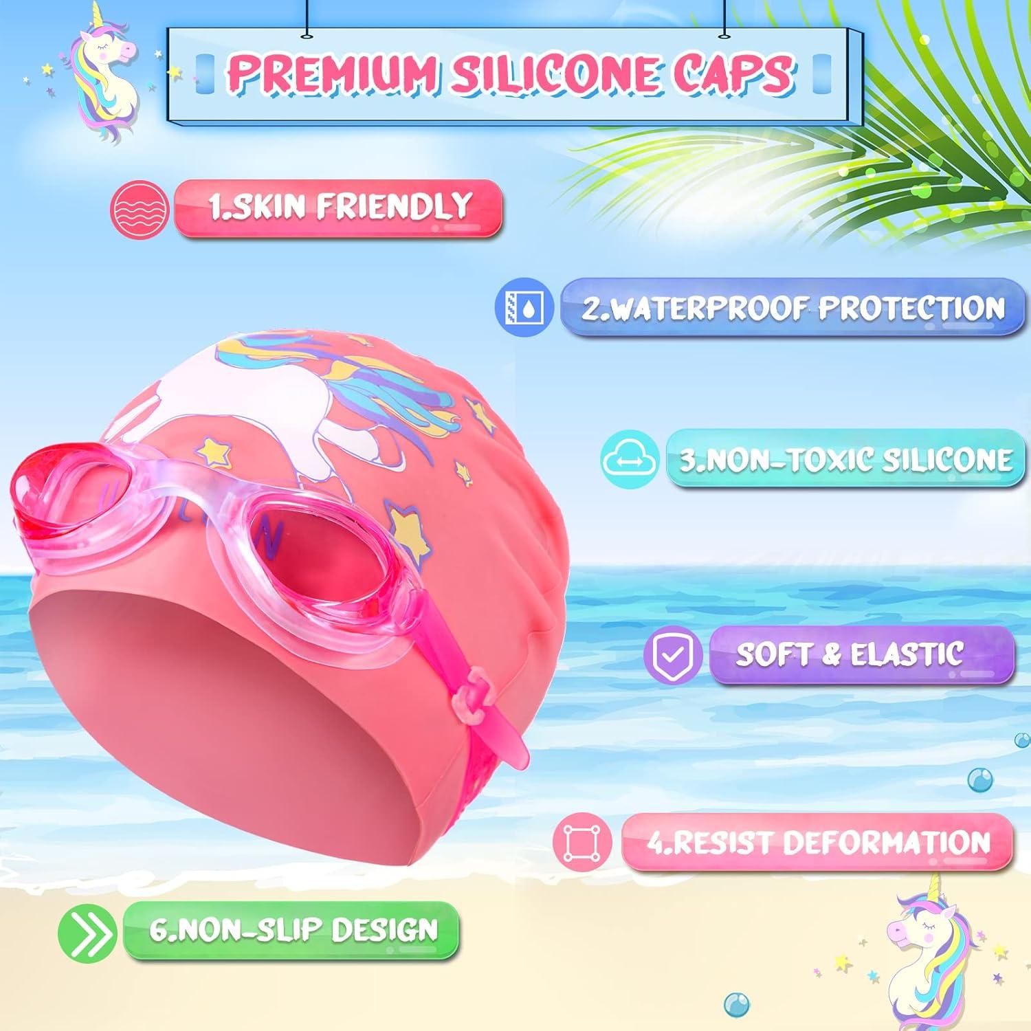 Gorras de Natación Silicona Zhanmai 8 Piezas Unicornio Sirena